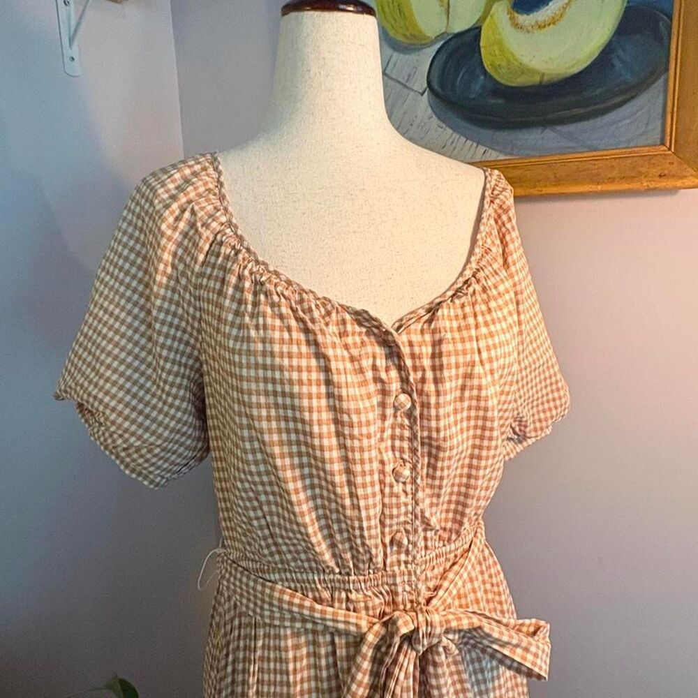 Reformation Women's Tan and Cream Roland Dress Size M